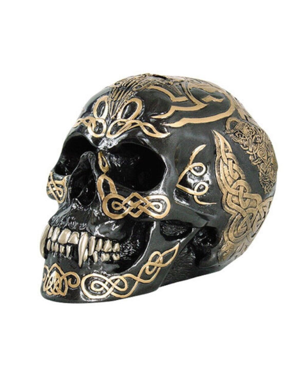 Schwarzer Celtic Totenkopf mit Goldenen Tribals 20cm