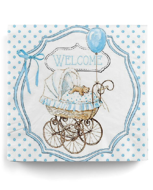 Servietten Welcome Blau 20 St.  Babyparty Servietten kaufen