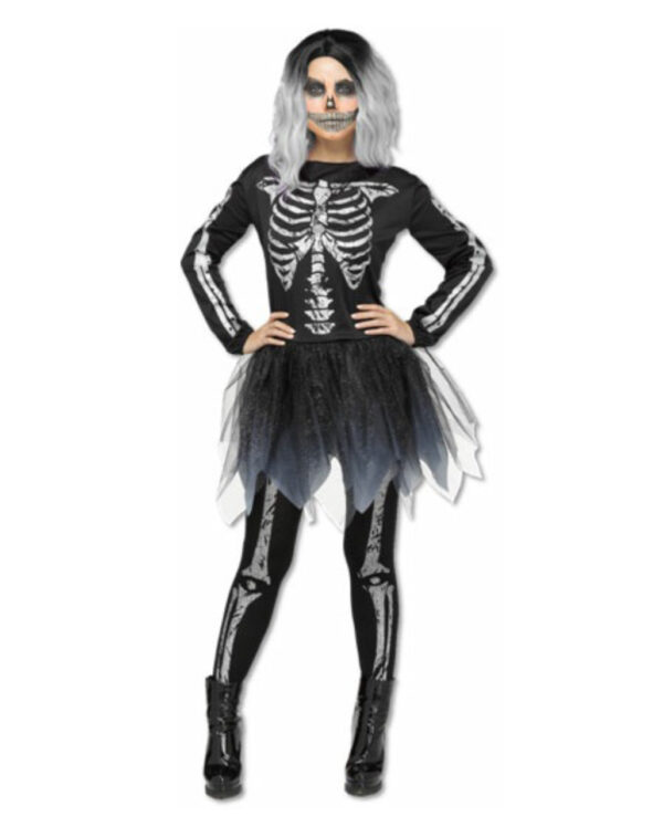 Skelett Damen Kostüm Silber  Halloween Kostüm M/L