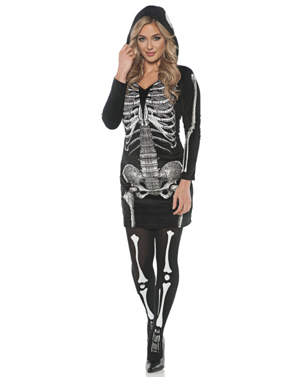 Skelett Kapuzenkleid für Halloween XL