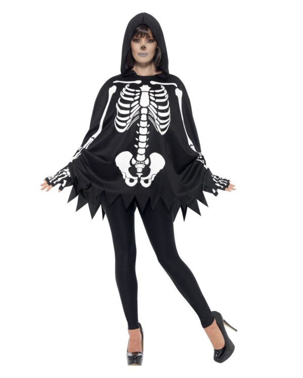 Skelett Poncho Unisex mit Handschuhen für Halloween