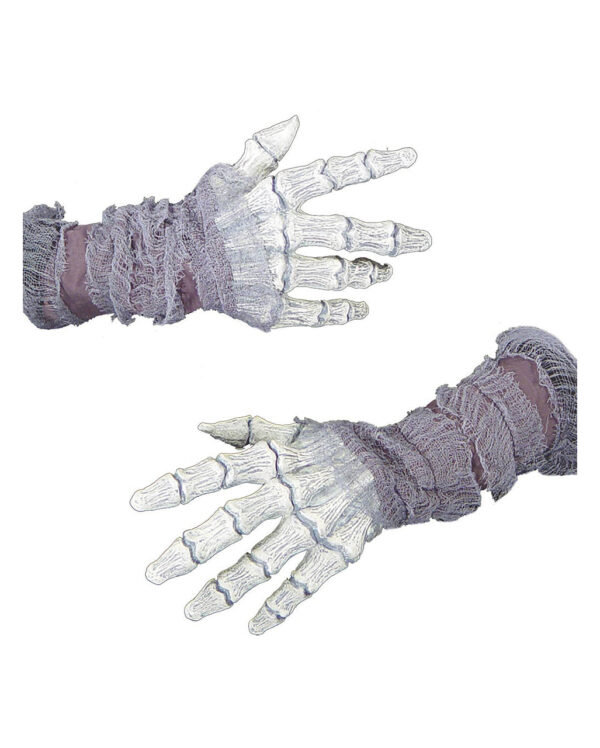 Skelett Reaper Handschuhe Weiß mit Fetzenstoff