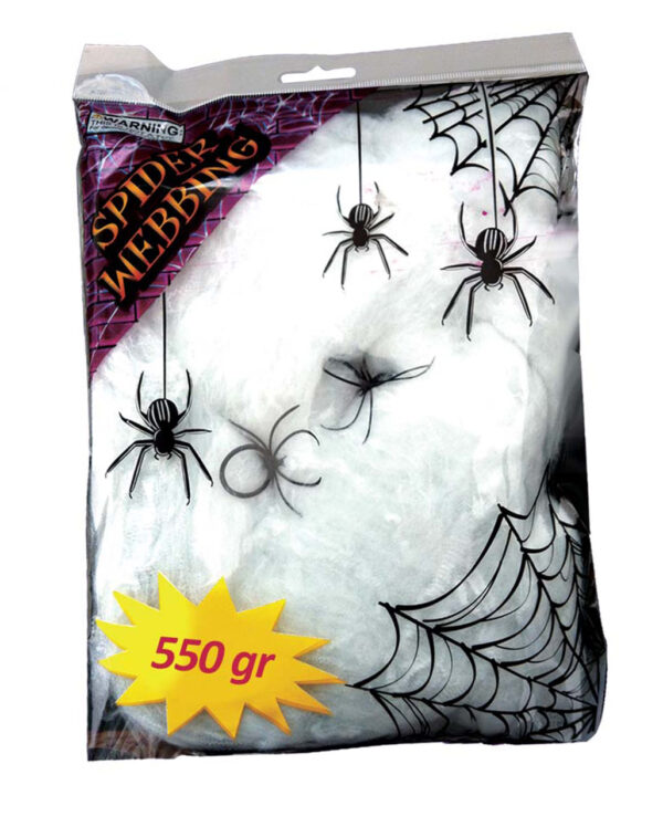 Spinnweben 550g mit 4 Spinnen für Halloween