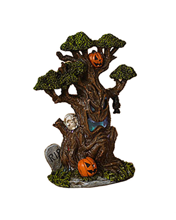 Spooky LED Geisterbaum mit Kürbis & Grabstein 22cm ★