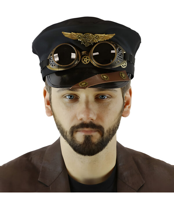 Steampunk Piloten Hut mit Fliegerbrille ★ Kostümaccessoire