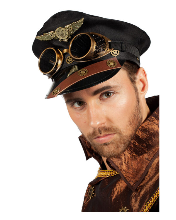 Steampunk Schirmmütze mit Brille  Kostümzubehör