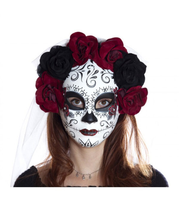 Sugar Skull Maske mit Blüten & Schleier ★