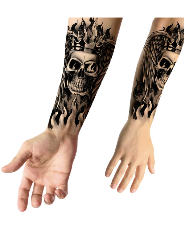 Temporäres Totenkopf Rocker Tattoo zum Aufkleben für den Unterarm