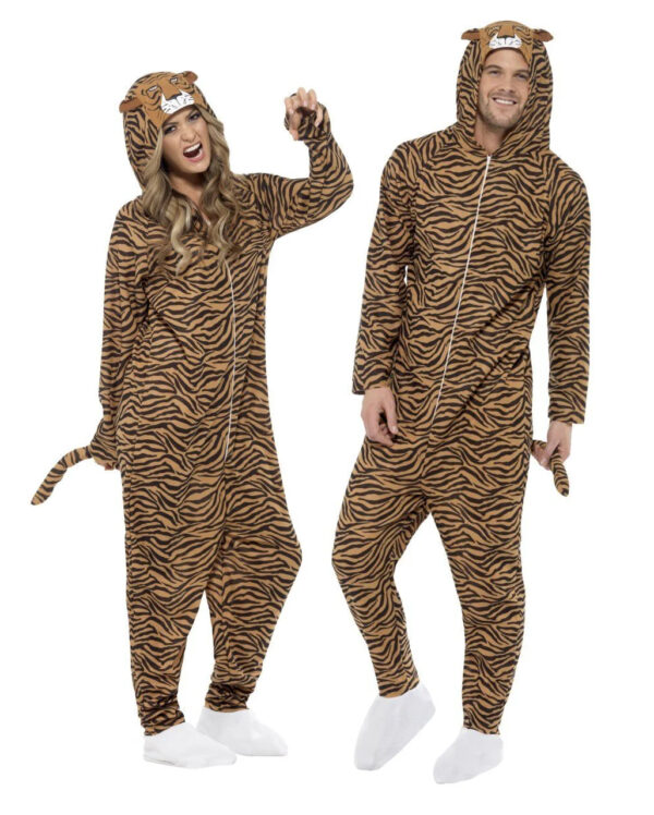 Tiger Onesie mit Kapuze Unisex für Karneval kaufen! L