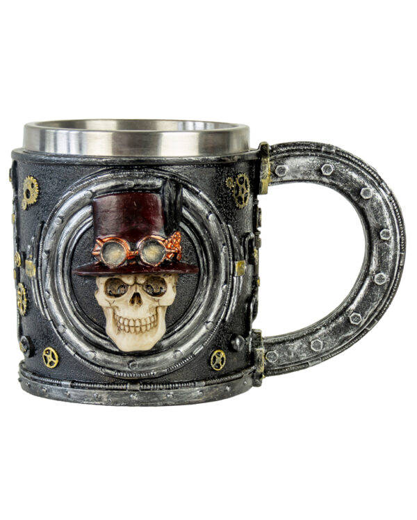 Totenkopf Steampunk Krug 14cm als Tischdeko