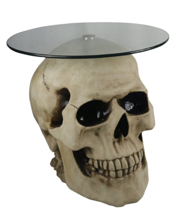 Totenkopf Tisch mit Runder Glasplatte 56,5cm ★