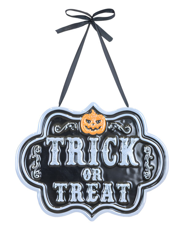 Trick or Teat Metallschild 25cm  Halloween Willkommensschild