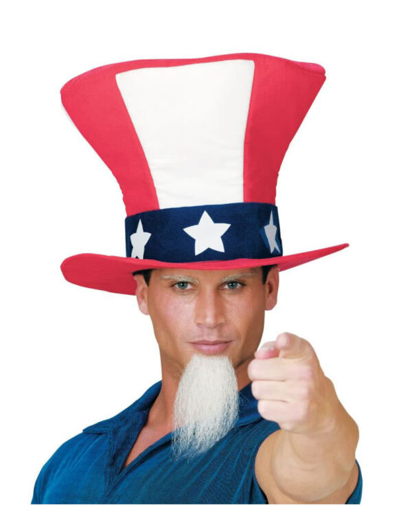 Uncle Sam Zylinderhut mit Bart   USA Zylinder mit Stars & Stripes