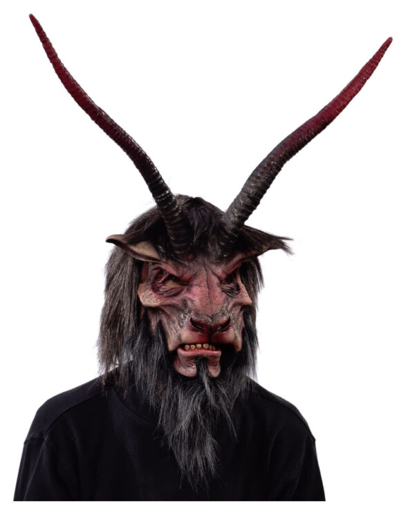 Gehörnte Krampus Maske mit Kunstfell  Horror Masken kaufen