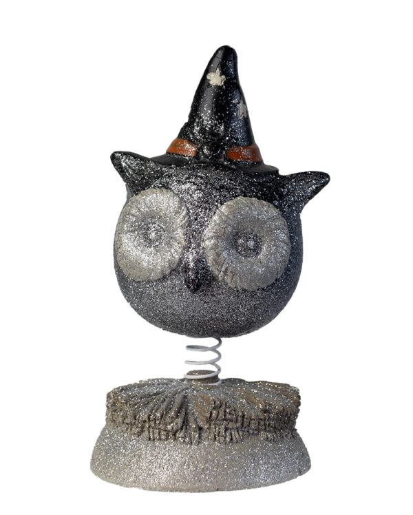 Vintage Halloween Bobble Head Eule mit Hexenhut 15cm für