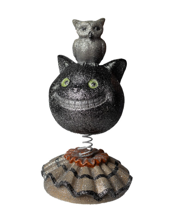 Vintage Halloween Bobble Head Katze mit Eule 15cm ➤