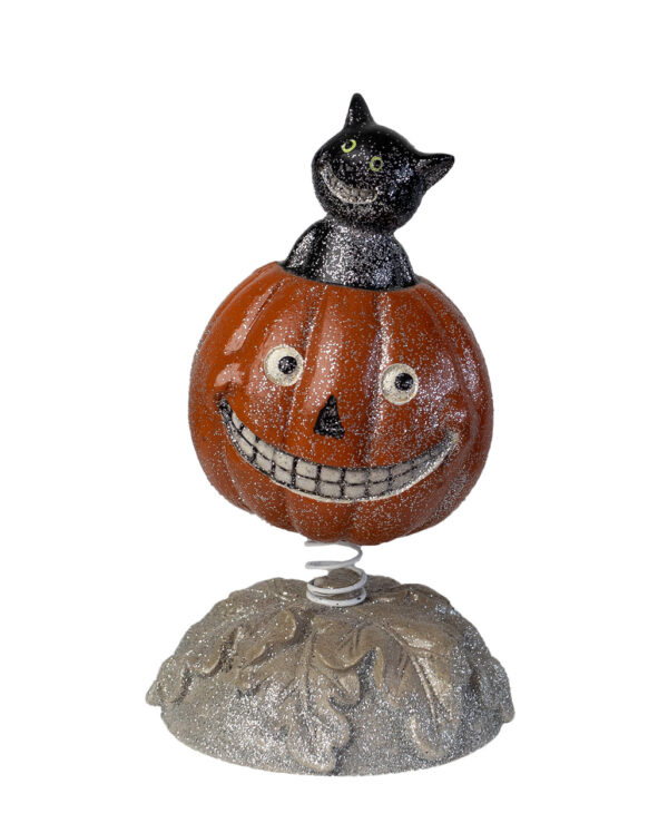 Vintage Halloween Bobble Head Kürbis mit Katze 15cm ✩✩