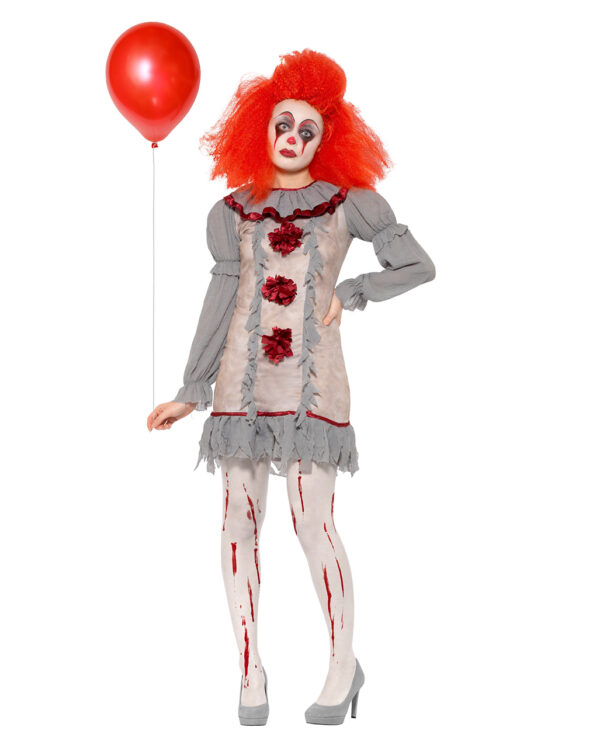 Vintage Horror-Clown Damen Kostüm für Halloween L