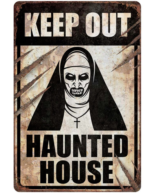 Warnschild Nonne Keep Out Haunted House 24x36 cm Halloween Deko