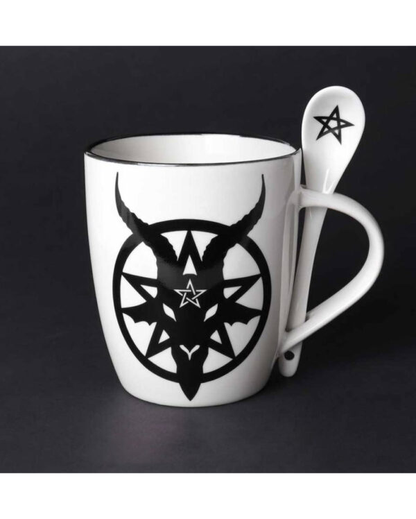 Weiße Baphomet Tasse mit Löffel ➔ Geschenkartikel