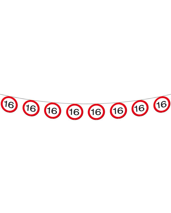 Wimpelkette Verkehrsschild 16 Geburtstags Deko