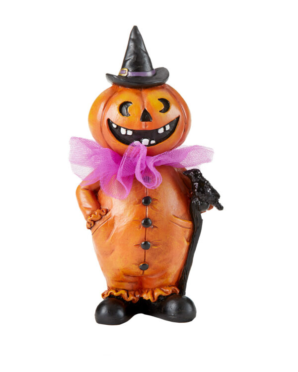 Witchy Pumpkin Figur mit Hexenhut und Rabe 19 cm