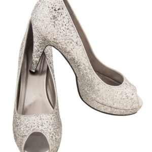 Glitter Peep Toe Pumps silber L