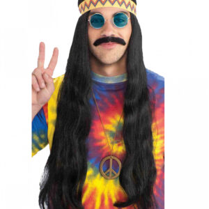 Hippie Perücke mit Haarband schwarz