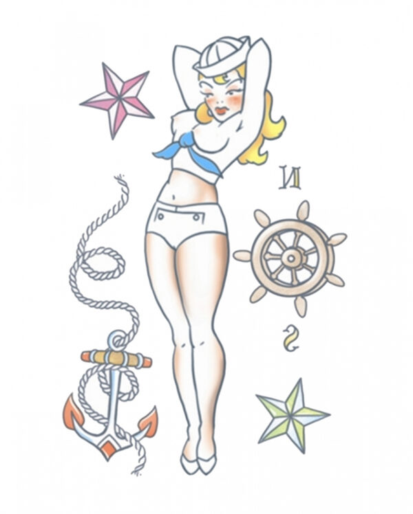 Pin Up Klebetattoo mit Matrosenmotiv