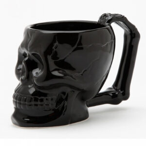 Schwarze Totenkopf Tasse mit Knochenhenkel