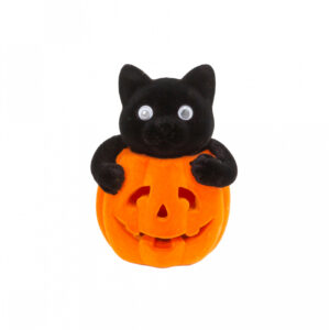 Katze im Halloween Kürbis Orange 11 cm