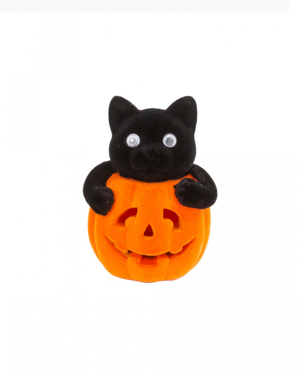 Katze im Halloween Kürbis Orange 11 cm