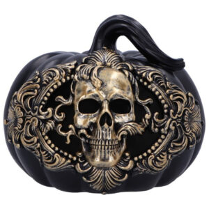 Black Baroque Pumpkin with golden Skull 20cm