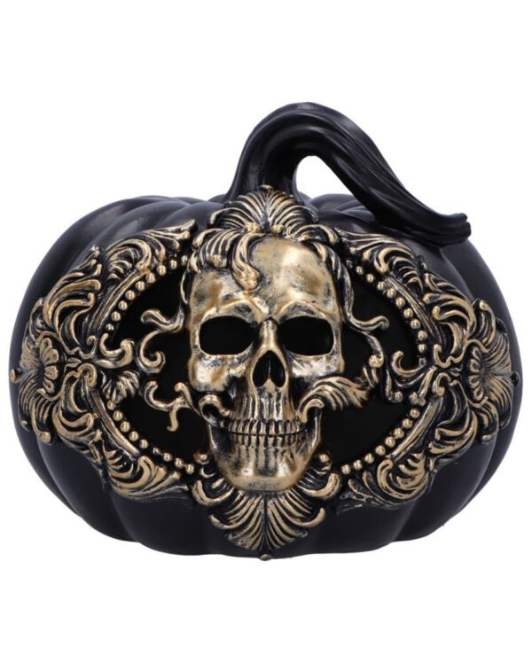 Black Baroque Pumpkin with golden Skull 20cm