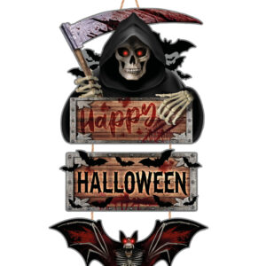 Happy Halloween Reaper & Fledermaus Holzschild 60cm