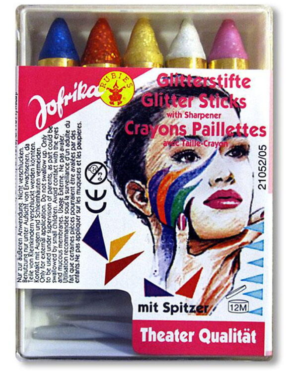 Glitzer Schminkstifte 5 Farben mit Spitzer