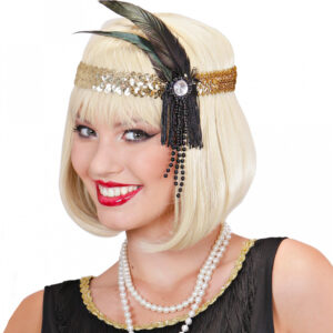 Flapper Stirnband Gold mit schwarzer Feder