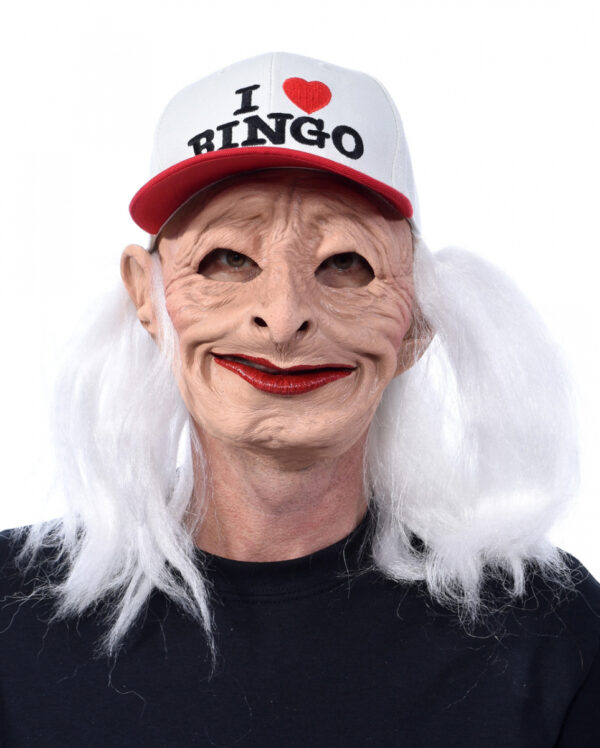 I love Bingo Oma Maske mit Cap und Haaren