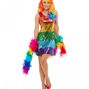 Regenbogen Pailletten Glitter Kleid L