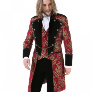 Gothic Aristokrat Herren Mantel Gold Rot XL