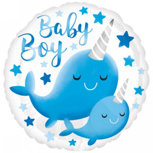 Baby Boy Narwal Folienballon Blau