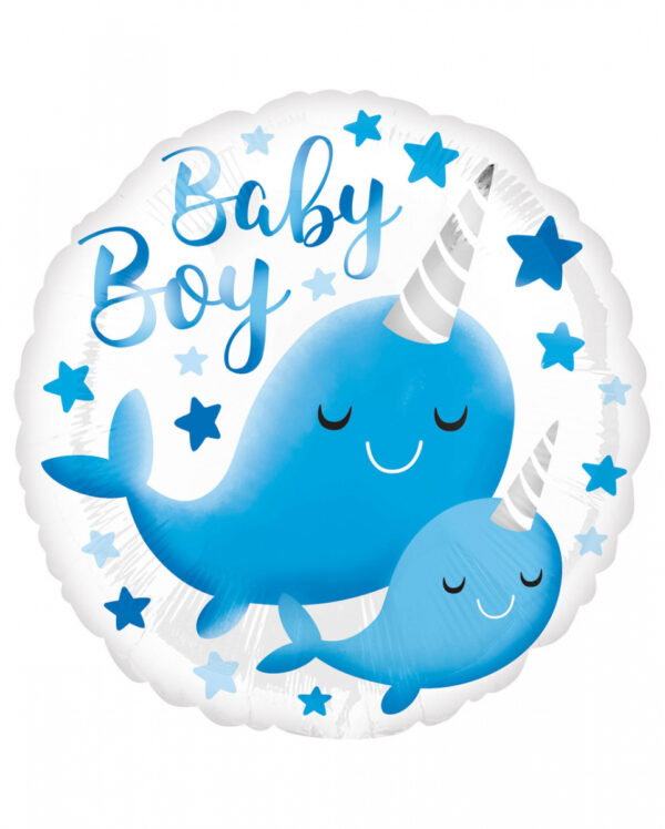 Baby Boy Narwal Folienballon Blau