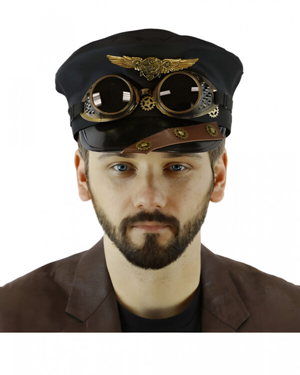 Steampunk Piloten Hut mit Fliegerbrille