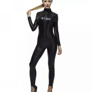 Schwarzer Kunstleder Catsuit L