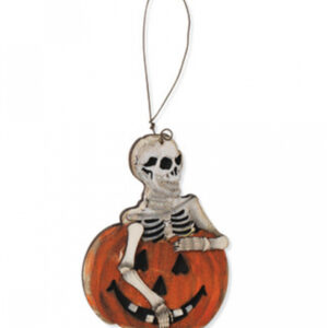 Halloween Holz Ornament Skelett in Kürbis 8cm