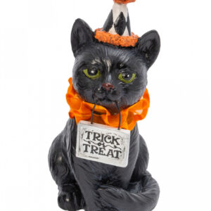 Halloween Clowns Katze mit Trick or Treat Schild 15cm