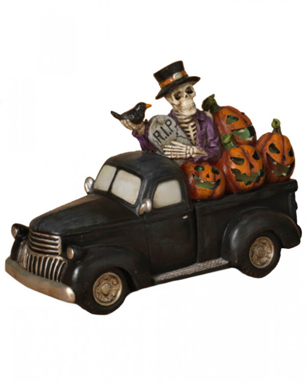 Leuchtender Halloween Pick Up mit Skelett 24cm