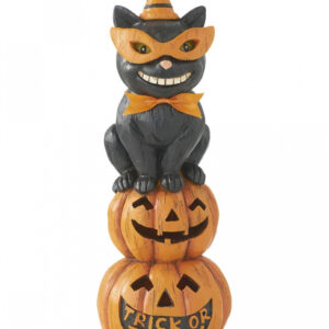 Schwarze Katze auf Halloween Kürbissen LED Figur 28cm