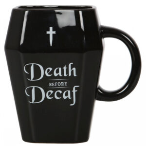 "Death before Decaf" Kaffeebecher in Sargform 12