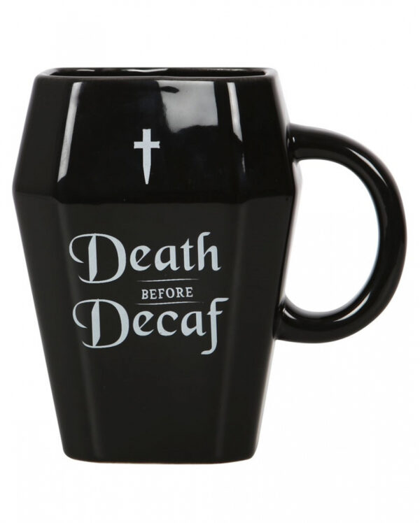 "Death before Decaf" Kaffeebecher in Sargform 12